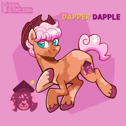 Size: 2600x2600 | Tagged: safe, artist:seasemissary, derpibooru import, oc, oc:dapper dapple, earth pony, pony, hat, image, magical lesbian spawn, male, offspring, parent:applejack, parent:rarity, parents:rarijack, png, solo, stallion