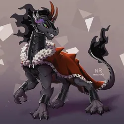 Size: 1080x1080 | Tagged: safe, artist:anoraknr, king sombra, dragon, cape, clothes, colored horn, curved horn, dragonified, horn, image, jpeg, race swap, solo, sombra eyes, sombra's cape, sombra's horn, species swap, teeth