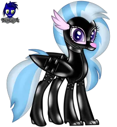 Size: 3840x4154 | Tagged: safe, artist:damlanil, derpibooru import, silverstream, classical hippogriff, hippogriff, pony, bdsm, bodysuit, bondage, bondage mask, boots, bound wings, catsuit, clothes, collar, corset, cute, diastreamies, female, gag, gimp suit, happy, high heels, hood, image, latex, latex boots, latex suit, looking at you, mare, muzzle gag, png, rubber, shine, shiny, shoes, show accurate, simple background, solo, suit, transparent background, vector, wings