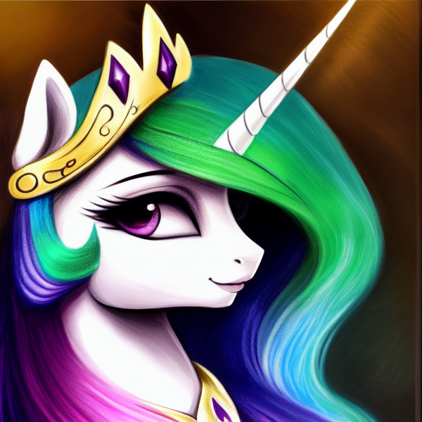 Size: 1024x1024 | Tagged: safe, derpibooru import, machine learning generated, stable diffusion, princess celestia, alicorn, pony, bust, crown, female, image, jewelry, looking at you, mare, png, portrait, regalia, smiling, solo