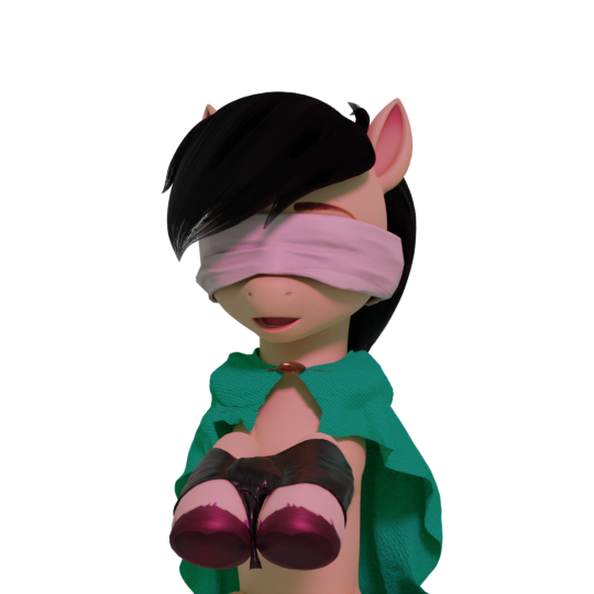 Size: 540x540 | Tagged: safe, artist:littleiceage, derpibooru import, oc, earth pony, pony, 3d, blindfold, bondage, cloak, clothes, image, png, simple background, solo, transparent background