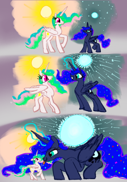 Size: 3392x4842 | Tagged: safe, alternate version, artist:ja0822ck, derpibooru import, princess celestia, princess luna, alicorn, image, moon, png, sun, tongue out