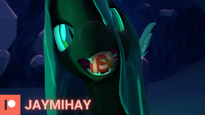 Size: 1920x1080 | Tagged: suggestive, artist:jaymihay, derpibooru import, queen chrysalis, changeling, changeling queen, 3d, 3d model, fangs, female, forked tongue, image, mouth hold, open mouth, patreon, patreon logo, png, solo, source filmmaker, tongue out, vore