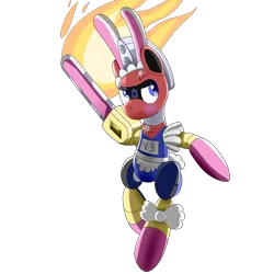 Size: 5000x5000 | Tagged: safe, artist:trackheadtherobopony, derpibooru import, oc, oc:trackhead, pony, robot, robot pony, blushing, chainsaw, clothes, costume, fire, image, png, simple background, solo, transparent background