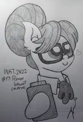 Size: 1994x2942 | Tagged: safe, artist:iceflower99, derpibooru import, raven, chest fluff, clipboard, ear fluff, glasses, image, inktober, inktober 2022, jpeg, monochrome