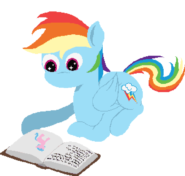 Size: 658x626 | Tagged: safe, artist:minus, derpibooru import, firefly, rainbow dash, zipp storm, pegasus, pony, mlp fim's twelfth anniversary, animated, blinking, book, colored wings, derpibooru exclusive, female, folded wings, g1, g4, g5, gif, image, inception, mare, multicolored hair, multicolored wings, pixel art, reading, simple background, sitting, starry eyes, transparent background, wingding eyes, wings