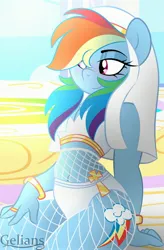 Size: 1944x2958 | Tagged: suggestive, artist:gelians, derpibooru import, rainbow dash, anthro, pegasus, bracelet, commission, female, fishnets, image, jewelry, jpeg, midriff, nun, nun outfit, solo, solo female, ych result