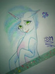 Size: 2448x3264 | Tagged: safe, artist:digitaldrawingmachine, derpibooru import, pony, unicorn, g5, my little pony: make your mark, afro, fanart, floppy ears, green eyes, image, jpeg, misty brightdawn, open mouth, open smile, photo, smiling, solo, traditional art