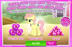 Size: 1964x1300 | Tagged: safe, derpibooru import, official, high tide (g4), earth pony, pony, advertisement, costs real money, english, female, gameloft, gem, image, jewelry, jpeg, mare, necklace, numbers, pink mane, pink tail, sale, solo, solo focus, tail, text, yellow coat, yellow fur
