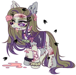 Size: 4655x4589 | Tagged: semi-grimdark, alternate version, artist:loxord666, derpibooru import, oc, oc:grave raver, unofficial characters only, earth pony, fly, insect, pony, undead, worm, zombie, zombie pony, bandage, bleeding, blood, bone, brain, chains, choker, clothes, ear piercing, earring, female, fleas, image, jacket, jewelry, leather, leather jacket, mare, necklace, open mouth, organs, piercing, png, scar, simple background, stitches, sunglasses, tongue out, torn clothes, transparent background, worms, wristband