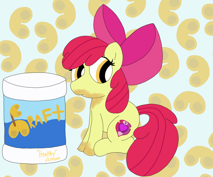 Size: 6048x5036 | Tagged: safe, derpibooru import, apple bloom, earth pony, cheese, food, image, macaroni, macaroni and cheese, messy eating, pasta, png, solo