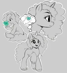 Size: 2220x2408 | Tagged: safe, artist:ask-colorsound, derpibooru import, pony, unicorn, g5, cute, cutie mark, female, grayscale, happy, image, jpeg, mare, misty brightdawn, mistybetes, monochrome, solo, thought bubble, wingding eyes