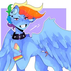 Size: 1280x1280 | Tagged: safe, artist:jupiterscent, derpibooru import, rainbow dash, pegasus, pony, collar, ear piercing, image, jpeg, one ear down, piercing, rainbow hooves, solo, spiked collar, sweatband