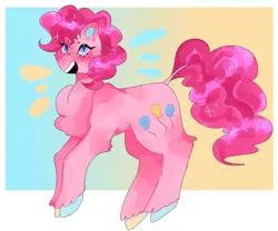 Size: 2048x1708 | Tagged: safe, artist:jupiterscent, derpibooru import, pinkie pie, earth pony, pony, chest fluff, emanata, freckles, gradient background, hooves, image, jpeg, multicolored hooves, open mouth, open smile, smiling, solo