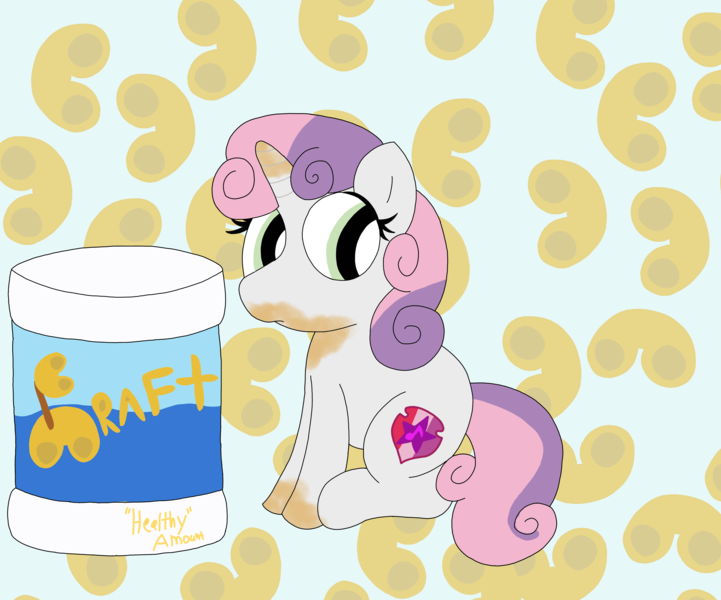 Size: 6048x5036 | Tagged: safe, artist:pinkiepie69, derpibooru import, sweetie belle, unicorn, cheese, food, image, macaroni, macaroni and cheese, messy eating, pasta, png, solo