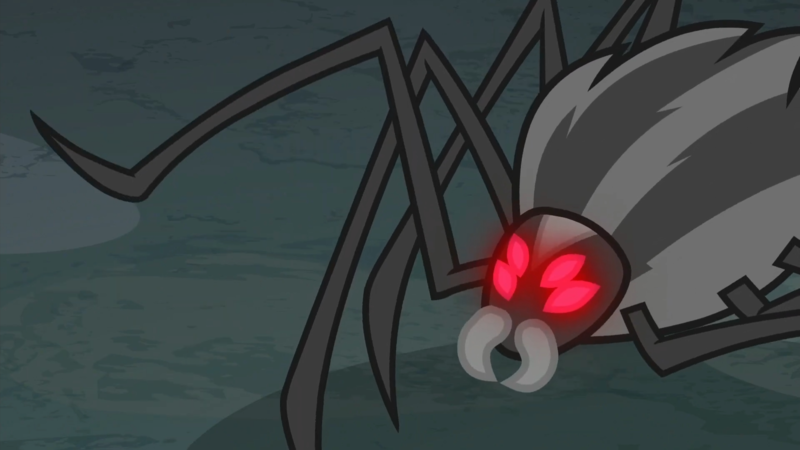Size: 1920x1080 | Tagged: safe, derpibooru import, screencap, insect, spider, season 8, what lies beneath, spoiler:s08, 1080p, come with me if you want to live, image, no pony, png, red eyes