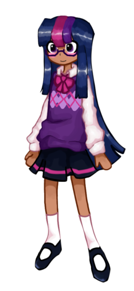 Size: 374x810 | Tagged: safe, artist:ranchu-star, derpibooru import, twilight sparkle, human, clothes, female, glasses, humanized, image, png, skirt, style emulation, touhou, zun