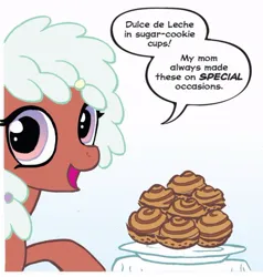 Size: 750x787 | Tagged: safe, artist:carla speed mcneil, derpibooru import, idw, toffee truffle, earth pony, pony, friends forever, spoiler:comic, dialogue, female, image, jpeg, mare, simple background, solo, white background