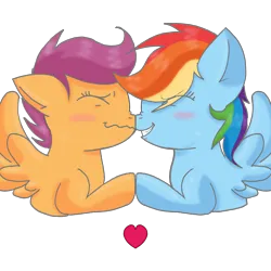 Size: 3072x3072 | Tagged: source needed, safe, artist:taeko, derpibooru import, rainbow dash, scootaloo, pegasus, pony, 2022, blushing, duo, eye clipping through hair, eyes closed, female, filly, foal, gritted teeth, heart, image, lesbian, mare, nose wrinkle, png, scootadash, shading practice, shipping, simple background, smiling, spread wings, teeth, transparent background, wavy mouth, wings