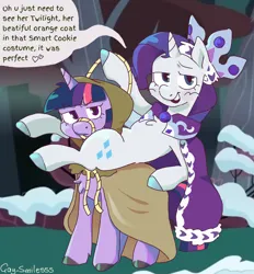 Size: 3280x3536 | Tagged: safe, artist:gay_smilesss, derpibooru import, applejack, clover the clever, princess platinum, rarity, twilight sparkle, earth pony, pony, unicorn, hearth's warming eve (episode), bridle, chest fluff, dialogue, female, image, implied lesbian, implied rarijack, implied shipping, lesbian, lidded eyes, png, rarijack, riding, riding a pony, shipping, tack, unamused