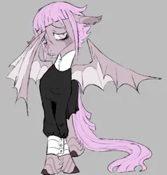 Size: 808x844 | Tagged: safe, artist:woollyart, derpibooru import, ponified, bat pony, pony, androgynous, clothes, crona, crossover, grayscale, image, jpeg, lidded eyes, looking sideways, monochrome, solo, soul eater