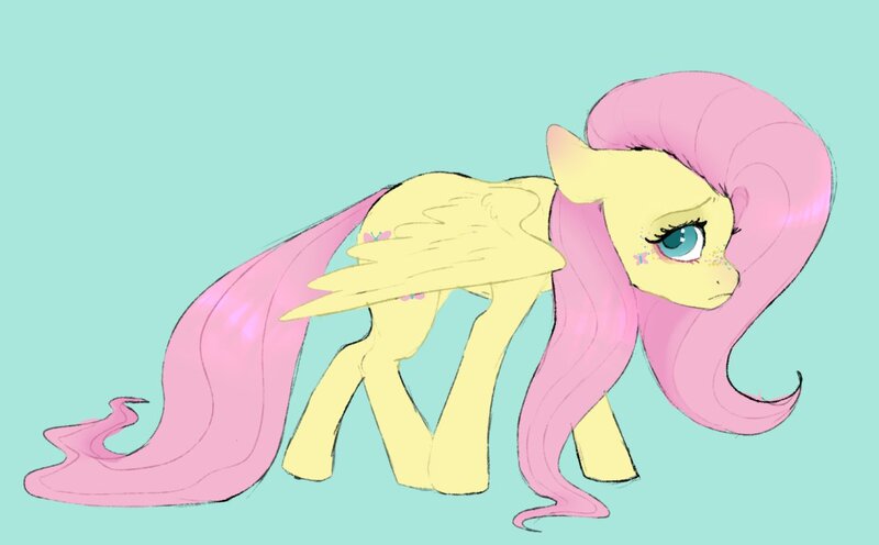 Size: 1265x784 | Tagged: safe, artist:woollyart, derpibooru import, fluttershy, pegasus, pony, female, freckles, frown, g4, image, jpeg, looking at you, mare, simple background, solo