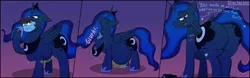 Size: 4800x1503 | Tagged: suggestive, artist:triksa, derpibooru import, princess luna, oc, oc:swift sketch, alicorn, earth pony, pony, belly, big belly, bulges, butt, butt expansion, butt touch, comic, digestion, eyes closed, fetish, floating heart, growth, gulp, heart, image, large butt, lip bite, looking back, lunapred, moonbutt, open mouth, open smile, oral vore, png, rear view, rubbing, sentient fat, simple background, smiling, stomach noise, swallowing, teasing, throat bulge, vore, weight gain, willing vore, wing hands, wings