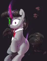 Size: 3070x3969 | Tagged: safe, artist:vultraz, derpibooru import, king sombra, octavia melody, earth pony, unicorn, disguise, female, image, looking at you, magic, magic aura, png, possessed, possession, queen umbra, rule 63, sitting, solo, sombra's cutie mark, umbra's cutie mark