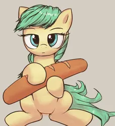 Size: 2030x2222 | Tagged: safe, artist:vultraz, derpibooru import, sunshower raindrops, pegasus, pony, baguette, bread, female, food, hoof hold, image, looking at you, mare, png, simple background, sitting, solo, that pony sure does love bread