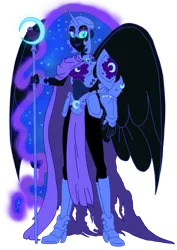 Size: 2479x3500 | Tagged: safe, artist:edcom02, artist:jmkplover, derpibooru import, nightmare moon, human, equestria girls, armor, breasts, equestria girls-ified, female, high res, image, large wings, png, simple background, solo, staff, transparent background, wings