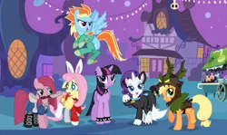 Size: 2880x1718 | Tagged: safe, artist:pinfeather, derpibooru import, applejack, fluttershy, pinkie pie, rainbow dash, rarity, twilight sparkle, twilight sparkle (alicorn), alicorn, earth pony, pegasus, pony, unicorn, mlp fim's twelfth anniversary, alice in wonderland, alice madness returns, bunny ears, community related, derpibooru exclusive, image, knife, mane six, nightmare night, pinkamena diane pie, png, vector, we're emo