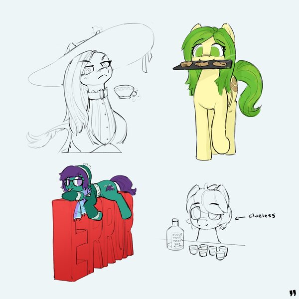 Size: 2000x2000 | Tagged: suggestive, artist:quotepony, oc, pony, bottle, error, female, glass, hat, image, jpeg, mare, simple background, sketch, sketch dump