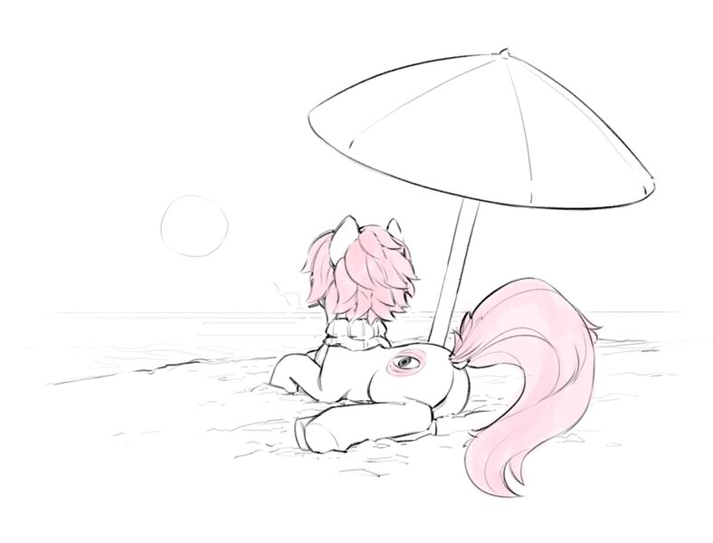 Size: 1621x1234 | Tagged: safe, artist:quotepony, parasol, oc, pony, beach, image, jpeg, sand, simple background, sketch, sketch dump, smoking