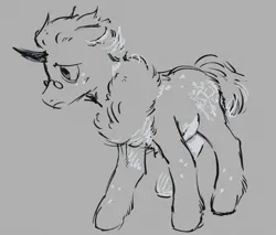 Size: 1143x976 | Tagged: safe, artist:geonid, derpibooru import, oc, unofficial characters only, original species, pony, unicorn, chest fluff, derpibooru exclusive, digital art, ear fluff, fluffy, horn, image, lineart, male, monochrome, png, sketch, solo, stallion, unicorn oc