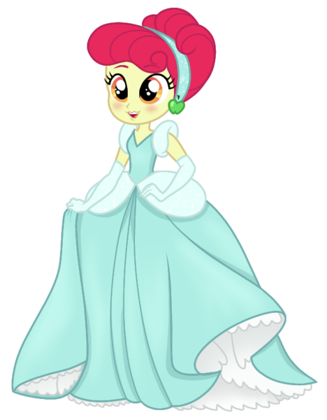 Size: 594x761 | Tagged: safe, anonymous artist, derpibooru import, apple bloom, human, equestria girls, 4chan, adorabloom, alternate hairstyle, blushing, cinderella, clothes, cosplay, costume, crossover, cute, disney, disney princess, dress, evening gloves, gloves, gown, hairband, image, long gloves, png, princess apple bloom, show accurate, sparkles