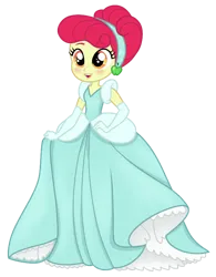 Size: 594x761 | Tagged: safe, anonymous artist, derpibooru import, apple bloom, human, equestria girls, 4chan, adorabloom, alternate hairstyle, blushing, cinderella, clothes, cosplay, costume, crossover, cute, disney, disney princess, dress, evening gloves, gloves, gown, hairband, image, long gloves, png, princess apple bloom, show accurate, sparkles