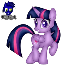 Size: 2590x2719 | Tagged: safe, artist:damlanil, derpibooru import, twilight sparkle, twilight sparkle (alicorn), alicorn, pony, female, high res, horn, image, looking at you, mare, png, raised hoof, show accurate, simple background, smiling, solo, transparent background, vector, wings