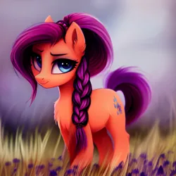 Size: 1024x1024 | Tagged: safe, derpibooru import, editor:siber, machine learning generated, stable diffusion, oc, unofficial characters only, earth pony, pony, braid, female, image, looking at you, mare, png, solo