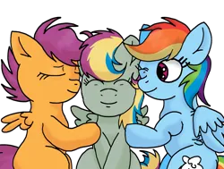 Size: 2652x2003 | Tagged: source needed, safe, artist:taeko, derpibooru import, rainbow dash, scootaloo, oc, oc:special flight, pegasus, pony, 2022, eyes closed, family, female, females only, filly, foal, image, lesbian, lesbian couple, looking at someone, magical lesbian spawn, mare, mother and child, mother and daughter, next generation, offspring, one eye closed, outline, parent:rainbow dash, parent:scootaloo, parents:scootadash, pegasus oc, png, scootadash, shading practice, shipping, simple background, sitting, small wings, smiling, spread wings, transparent background, wings