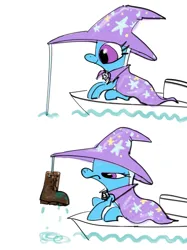 Size: 2048x2732 | Tagged: safe, artist:ja0822ck, derpibooru import, trixie, boat, boots, clothes, fishing, hook mane, image, png, shoes, solo, water