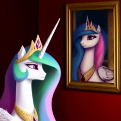 Size: 1024x1024 | Tagged: safe, derpibooru import, editor:dovakkins, machine learning generated, purplesmart.ai, stable diffusion, princess celestia, alicorn, pony, beautiful, bust, crown, cute, female, frame, g4, image, jewelry, long neck, mare, picture, png, portrait, regalia, smiling, solo