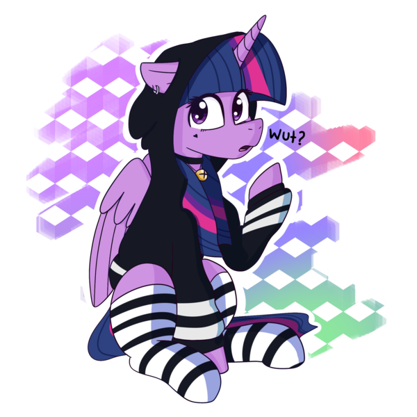 Size: 2048x2048 | Tagged: safe, derpibooru import, twilight sparkle, twilight sparkle (alicorn), alicorn, bell, bell collar, clothes, collar, emo, image, png, simple background, socks, solo, striped socks, sweater, transparent background