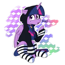 Size: 2048x2048 | Tagged: safe, derpibooru import, twilight sparkle, twilight sparkle (alicorn), alicorn, bell, bell collar, clothes, collar, emo, image, png, simple background, socks, solo, striped socks, sweater, transparent background