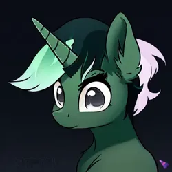 Size: 512x512 | Tagged: safe, derpibooru import, editor:guwauu, machine learning generated, purplesmart.ai, stable diffusion, oc, oc:guaiacol, unofficial characters only, pony, unicorn, bust, image, png, portrait, simple background, solo