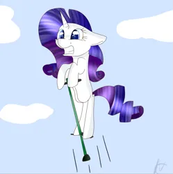 Size: 747x750 | Tagged: safe, artist:highrollerarchive, derpibooru import, rarity, pony, unicorn, female, gritted teeth, image, png, pogo stick, solo, teeth