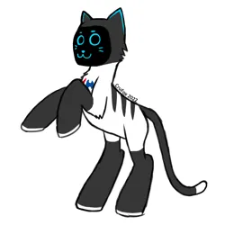 Size: 1600x1600 | Tagged: safe, artist:crusierpl, derpibooru import, cat, hybrid, pony, robot, :3, bellabot, carrefour, image, kerfuś, logo, looking at you, male, png, rearing, screen, signature, solo, solo male, tail