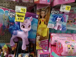 Size: 4000x3000 | Tagged: safe, derpibooru import, izzy moonbow, belle, disney, dollar general, g5, hasbro, hasbro logo, image, irl, jpeg, logo, lol surprise, merchandise, my little pony logo, peeps, photo, price tag, self paradox, self ponidox, size comparison, size difference, solo, toy