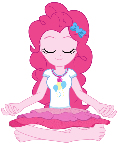 Size: 3000x3680 | Tagged: safe, artist:chrismc373, derpibooru import, pinkie pie, equestria girls, clothes, eyes closed, female, geode of sugar bombs, image, lotus position, magical geodes, meditating, png, simple background, smiling, solo, transparent background
