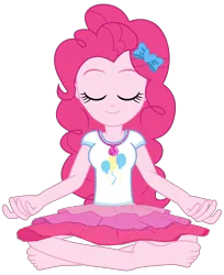 Size: 3000x3680 | Tagged: safe, artist:chrismc373, derpibooru import, pinkie pie, equestria girls, clothes, eyes closed, female, geode of sugar bombs, image, lotus position, magical geodes, meditating, png, simple background, smiling, solo, transparent background