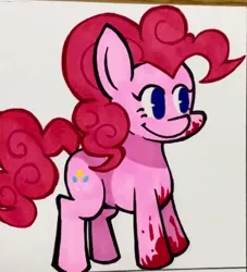 Size: 339x373 | Tagged: semi-grimdark, artist:lu&ss, derpibooru import, pinkie pie, earth pony, pony, smile hd, blood, female, friday night funkin', funkin' is magic, image, mare, marker drawing, png, smiling, traditional art, youtube link